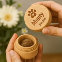 Round Wooden Dog Memorial Keepsake for Ashes or Fur Storage - Engraved with Name, Dates & Paw Print Design