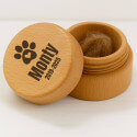 Round Wooden Dog Memorial Keepsake for Ashes or Fur Storage - Engraved with Name, Dates & Paw Print Design