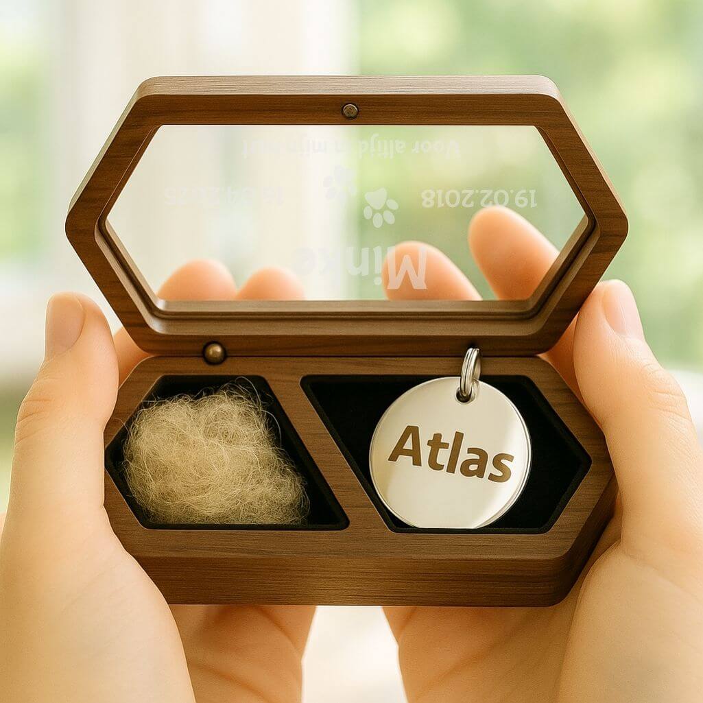 Personalised Wooden Dog Keepsake Box with Mini Paw Prints Design – Pet Fur Memorial with Acrylic Lid Engraved with Name, Dates &