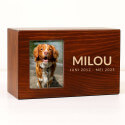 Personalised Wooden Dog Urn Box with Photo – Engraved Memorial Box for Ashes with Name & Dates
