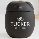 Gepersonaliseerde hondenurn van keramiek - met naam, data en deksel met slapend huisdier in ‘Eternal Love’-design voor asbewaring
