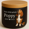 Gepersonaliseerde hondenurn van keramiek voor asbewaring - met foto, naam, data en eerbetoon