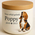 Gepersonaliseerde hondenurn van keramiek voor asbewaring - met foto, naam, data en eerbetoon