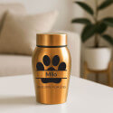 Personalised Dog Urn with Engraved Name & Dates in a Paw Print Design  – Pet Memorial Stainless Steel Urn