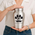 Personalised Dog Urn with Engraved Name & Dates in a Paw Print Design  – Pet Memorial Stainless Steel Urn