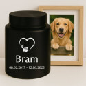 Personalised Dog Urn – Engraved Stainless Steel Memorial Urn  with Heart Paw Icon, Name & Dates