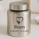 Personalised Dog Urn – Engraved Stainless Steel Memorial Urn  with Heart Paw Icon, Name & Dates