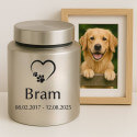 Personalised Dog Urn – Engraved Stainless Steel Memorial Urn  with Heart Paw Icon, Name & Dates