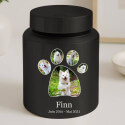 Personalised Dog Urn with Photos in a Paw-shaped Frame – Engraved Cylinder Stainless Steel Memorial Urn  with Name & Dates