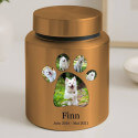 Personalised Dog Urn with Photos in a Paw-shaped Frame – Engraved Cylinder Stainless Steel Memorial Urn  with Name & Dates