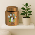 Personalised Dog Urn with Photos in a Paw-shaped Frame – Engraved Cylinder Stainless Steel Memorial Urn  with Name & Dates