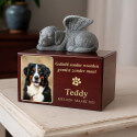 Personalised Wooden Dog Urn Box with Angel Dog Statue –  Pet Cremation Urn for Ashes with Photo, Name, Dates & Tribute