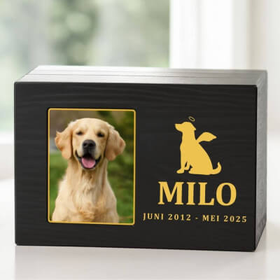 Personalised Black Wooden Dog Urn with Photo –...