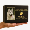 Personalised Black Wooden Dog Urn with Photo – Custom Memorial Box with Name, Dates & Tribute