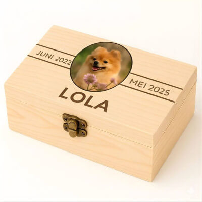 Personalised Light Wood Dog Urn with Photo –...
