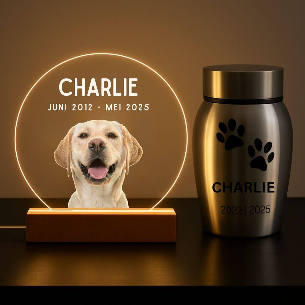 Personalised Dog Memorial Light with Photo – Round LED Pet Tribute Lamp with Engraved Name & Dates on Acrylic Plaque