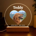 Personalised Dog Memorial Light with Heart Photo – Round LED Pet Tribute Lamp with Engraved Name & Dates on Acrylic Plaque