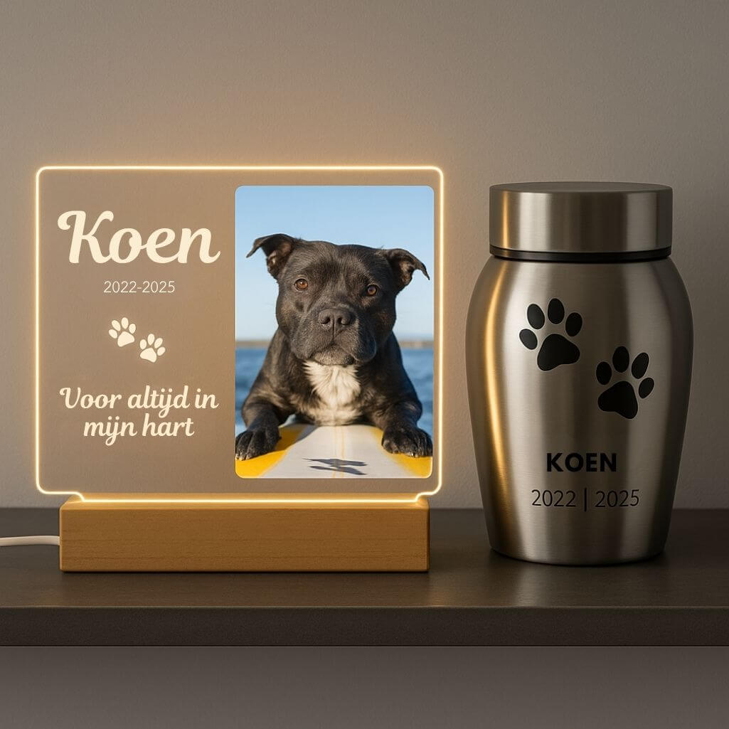 Personalised Dog Memorial Light with Photo – Rectangular Landscape LED Pet Tribute Lamp with Engraved Name & Dates on Acrylic Pl
