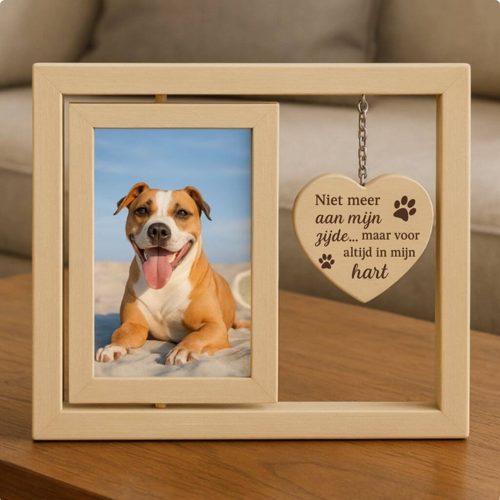 Wooden Dog Memorial Photo Frame – 360° Rotating Engraved Pet Tribute