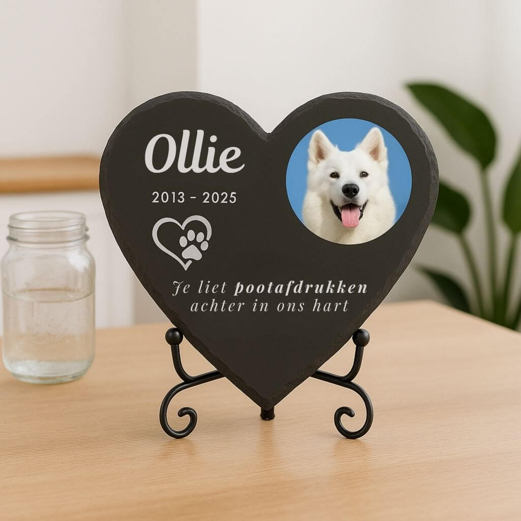 Personalised Heart Slate Dog Memorial Plaque – Pet Memorial Gift with Photo, Engraved Name, Dates & Tribute