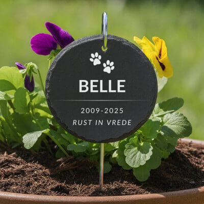 Personalised Round Dog Grave Marker with Metal...