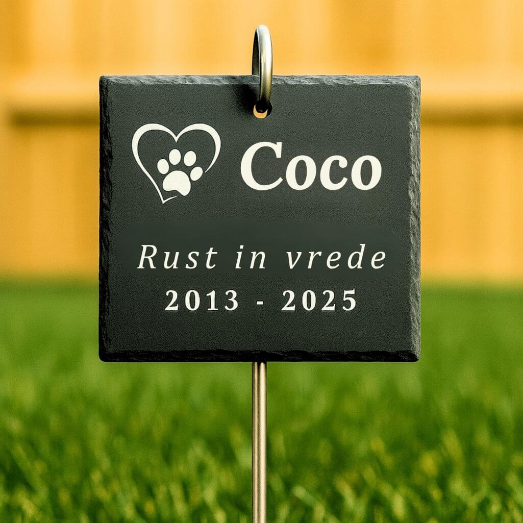 Personalised Square Dog Grave Marker with Metal Hook Stake – Slate Pet Memorial Garden Plaque with Name, Dates & Tribute