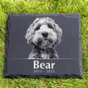 Personalised Square Dog Grave Marker with Photo – Slate Pet Memorial Garden Plaque with Name & Dates
