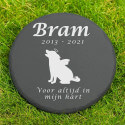 Personalised Round Dog Grave Marker – Slate Pet Memorial Garden Plaque with Dog Name, Dates, Tribute & Dog Angel Design