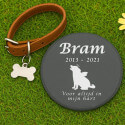 Personalised Round Dog Grave Marker – Slate Pet Memorial Garden Plaque with Dog Name, Dates, Tribute & Dog Angel Design