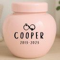 Gepersonaliseerde hondenurn van keramiek - met naam, data en ‘Eternal Love’-design voor asbewaring
