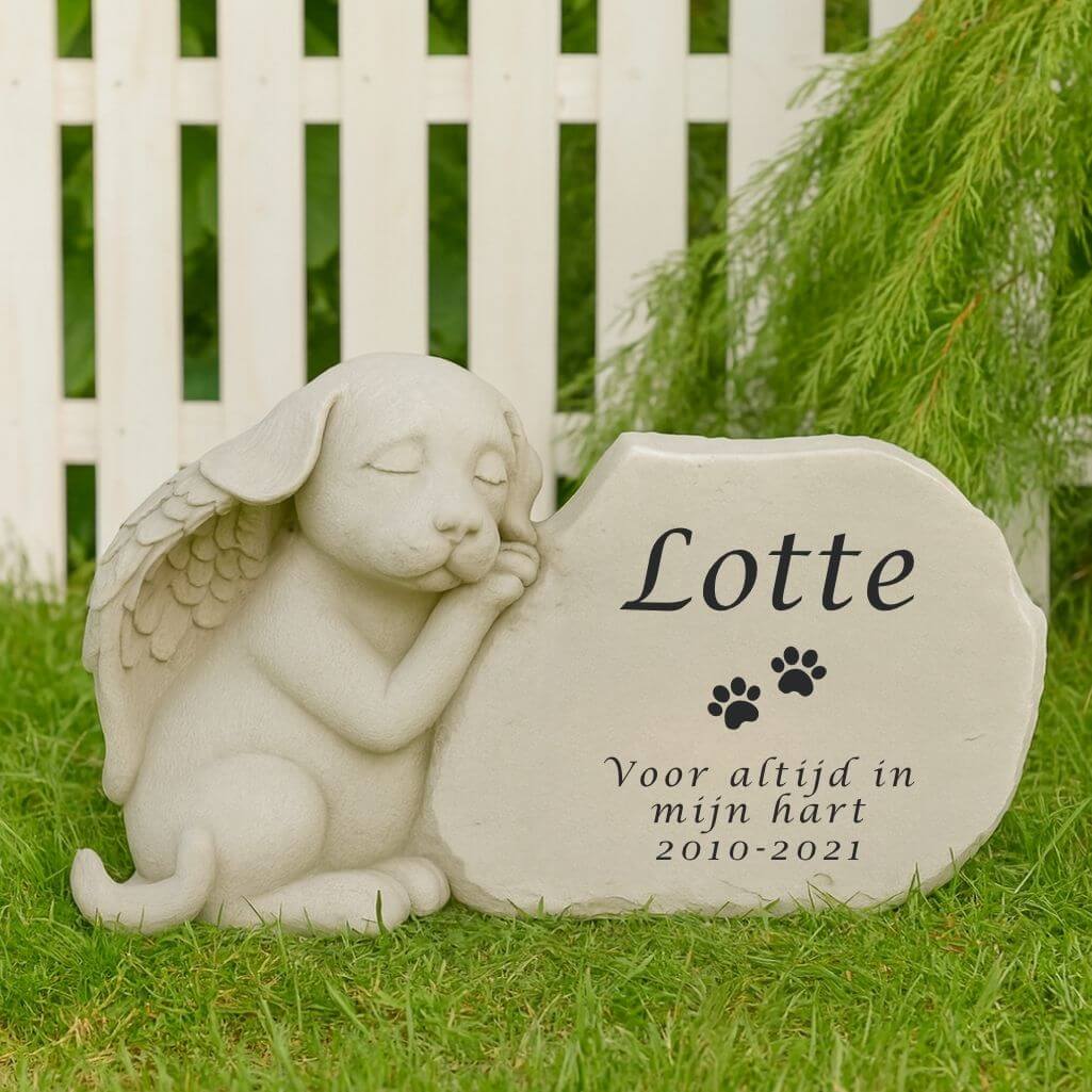 Personalised Dog Angel Memorial Headstone with Name & Tribute – Weatherproof Resin Grave Marker for Garden Display