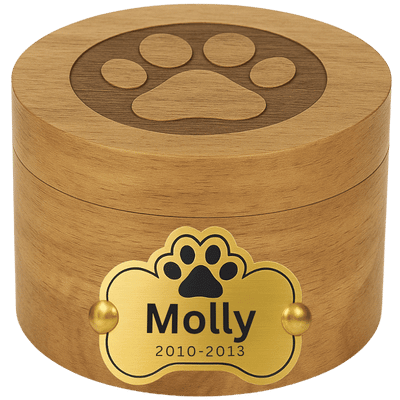 Personalised Wooden Dog Urn with Aluminium Plate  – Pet  Memorial Urn with Engraved Name & Dates